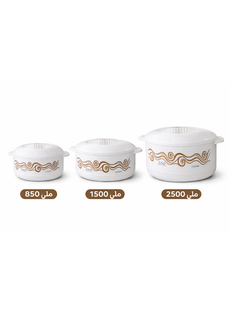 زاد طقم حافظات طعام مكون من 3 قطع أبيض 2500مل - Image 4